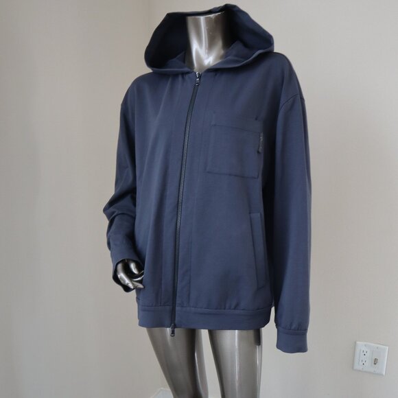 Brunello Cucinelli Monili Navy Jacket Cotton Hoodie 2 Way Zip Size 3XL - Picture 4 of 7